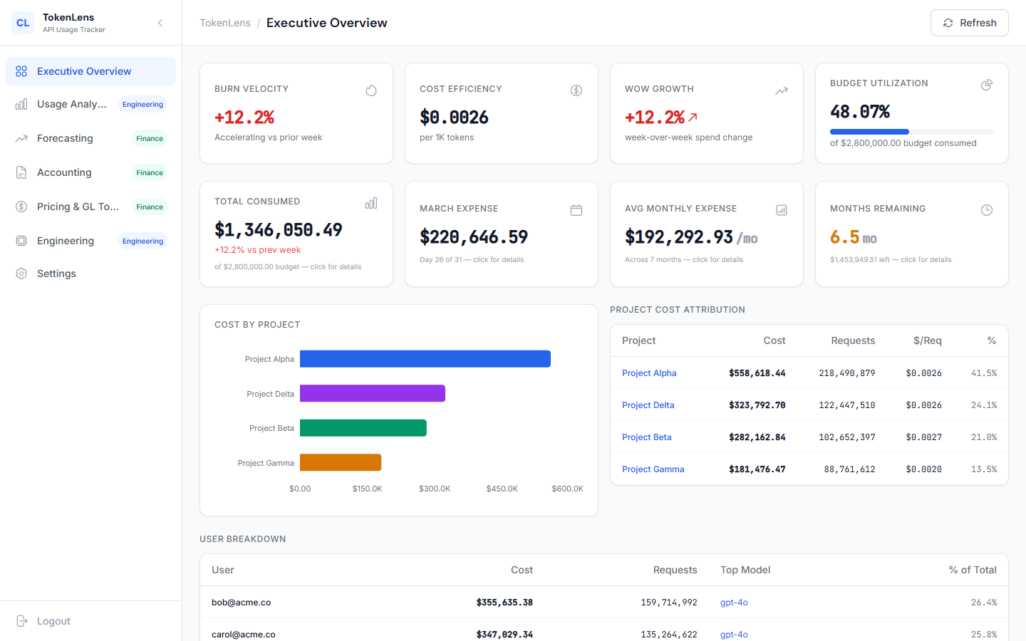 Executive overview dashboard