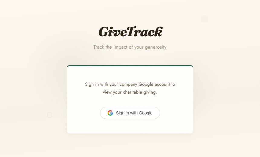 GiveTrack sign-in flow showing domain restriction